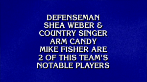 Defenseman Shea Weber & country singer arm candy Mike Fisher are 2 of this team's notable players