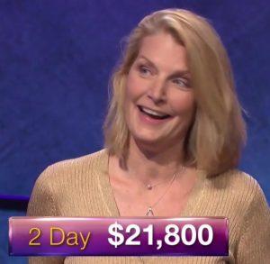 Nan Bauer, tonight's Jeopardy! winner (for the October 24, 2017 episode.)