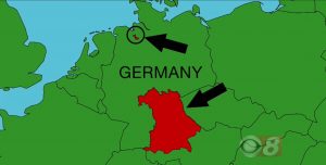A map of Germany, as used during Final Jeopardy on November 27, 2017