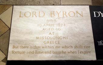 Lord Byron's commemorative stone at Poet's Corner, Westminster Abbey, part of Final Jeopardy on November 8, 2017.