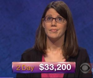 Lisa Mueller, today's Jeopardy! winner (for the March 20, 2018 episode.)
