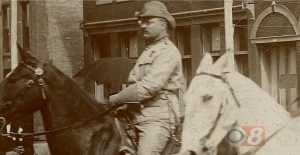 A close-up photograph of a man on horseback, used during Final Jeopardy on April 3, 2018.