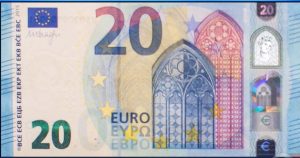 A 20-euro note, as displayed during Final Jeopardy! on May 31, 2018.