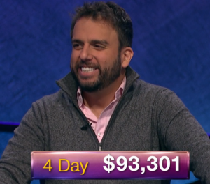 Jonathan Dinerstein, today's Jeopardy! winner (for the January 4, 2019 game.)