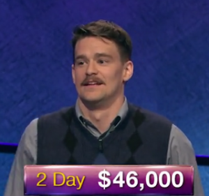Sam Kavanaugh, today's Jeopardy! winner (for the July 11, 2019 game.)