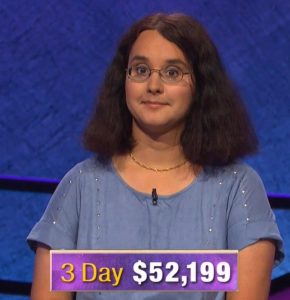 Jessica Garsed, today's Jeopardy! winner (for the October 9, 2019 game.)