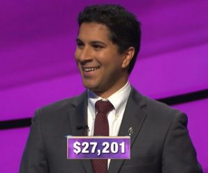 Sathvik Namburar, today's Jeopardy! winner (for the November 19, 2019 game.)