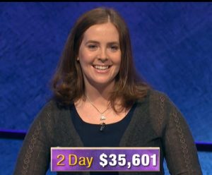 Karen Farrell, today's Jeopardy! winner (for the December 27, 2019 game.)