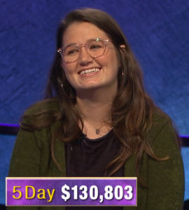 MacKenzie Jones, today's Jeopardy! winner (for the February 21, 2020 game.)