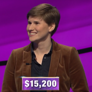 Felicity Flesher, today's Jeopardy! winner (for the April 2, 2020 game.)