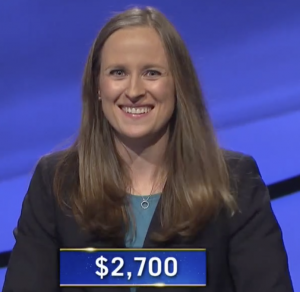 Kristin Hucek, today's Jeopardy! winner (for the October 15, 2020 game.)