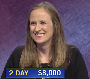 Kristin Hucek, today's Jeopardy! winner (for the October 16, 2020 game.)