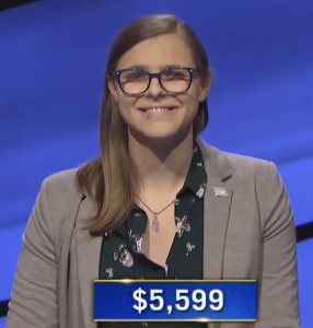 Kate Freeman, today's Jeopardy! winner (for the December 11, 2020 game.)