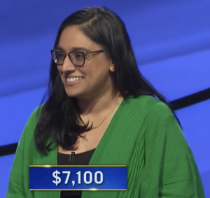 Manisha Munshi, today's Jeopardy! winner (for the January 5, 2021 game.)