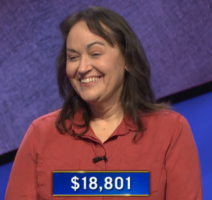 Lori White, today's Jeopardy! winner (for the March 10, 2021 game.)