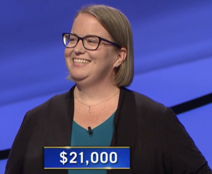 Sandy Olive, today's Jeopardy! winner (for the June 22, 2021 game.)