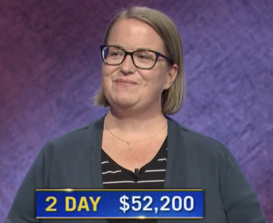 Sandy Olive, today's Jeopardy! winner (for the June 23, 2021 game.)