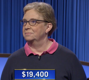 Nancy Donehower, today's Jeopardy! winner (for the October 26, 2021 game.)