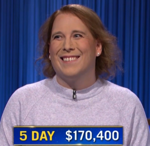 Amy Schneider, today's Jeopardy! winner (for the November 23, 2021 game.)