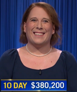 Amy Schneider, today's Jeopardy! winner (for the November 30, 2021 game.)