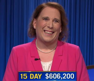 Amy Schneider, today's Jeopardy! winner (for the December 21, 2021 game.)