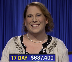 Amy Schneider, today's Jeopardy! winner (for the December 23, 2021 game.)