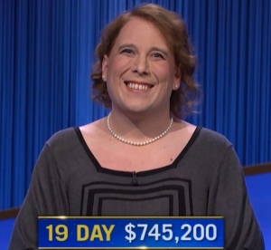 Amy Schneider, today's Jeopardy! winner (for the December, 27, 2021 game.)