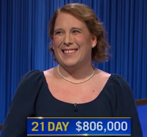 Amy Schneider, today's Jeopardy! winner (for the December 29, 2021 game.)