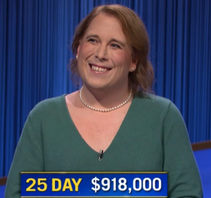 Amy Schneider, today's Jeopardy! winner (for the January 4, 2022 game.)