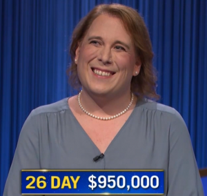 Amy Schneider, today's Jeopardy! winner (for the January 5, 2022 game.)