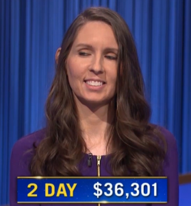 Jackie Kelly, today's Jeopardy! winner (for the March 28, 2022 game.)