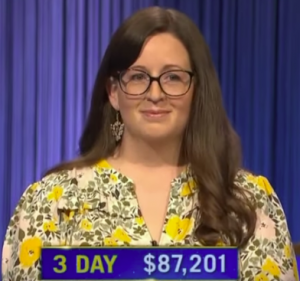 Emily Fiasco, today's Jeopardy! winner (for the July 15, 2022 game.)