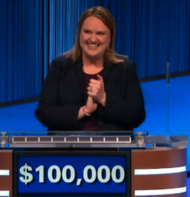 Emily Sands, today's Jeopardy! winner (for the November 8, 2023 game.)