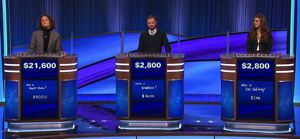 Today's Jeopardy! final scores (for the February 21, 2024 game.)