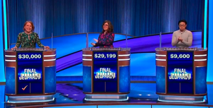 Today's final Jeopardy! scores (for the September 4, 2024 game.)