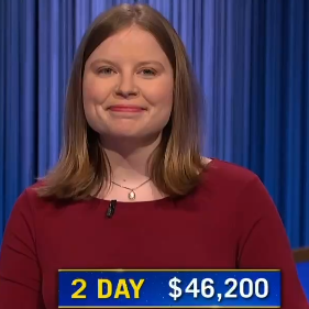 Adriana Harmeyer, today's Jeopardy! winner (for the May 30, 2024 game.)