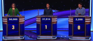 Jeopardy! Masters final scores (for the May 13, 2024 first game.)