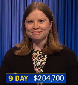 Adriana Harmeyer, today's Jeopardy! winner (for the June 10, 2024 game.)