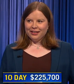 Adriana Harmeyer, today's Jeopardy! winner (for the June 11, 2024 game.)