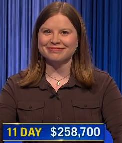 Adriana Harmeyer, today's Jeopardy! winner (for the June 12, 2024 game.)