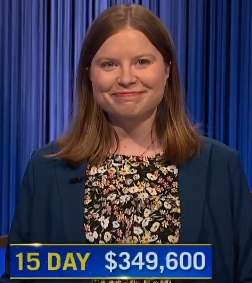 Adriana Harmeyer, today's Jeopardy! winner (for the June 18, 2024 game.)