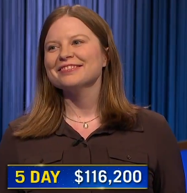 Adriana Harmeyer, today's Jeopardy! winner (for the June 4, 2024 game.)