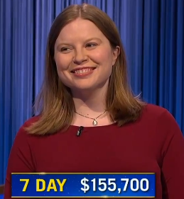 Adriana Harmeyer, today's Jeopardy! winner (for the June 6, 2024 game.)