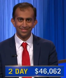 Mehal Shah, today's Jeopardy! winner (for the November 21, 2024 game.)