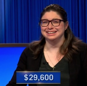 Erin Morin, today's Jeopardy! winner (for the April 28, 2025 game.)