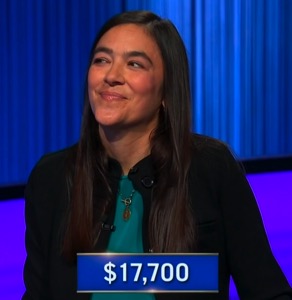 Joyelle McSweeney, today's Jeopardy! winner (for the November 3, 2025 game.)